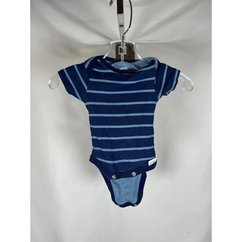 Gerber Onesies Brand Newborn Blue Striped Short Sleeve‎ Bodysuit Baby Boy Girl